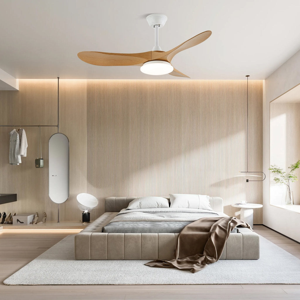 Takvifte med LED-belysning – moderne design med trestruktur og 6 hastigheter – Lamylie