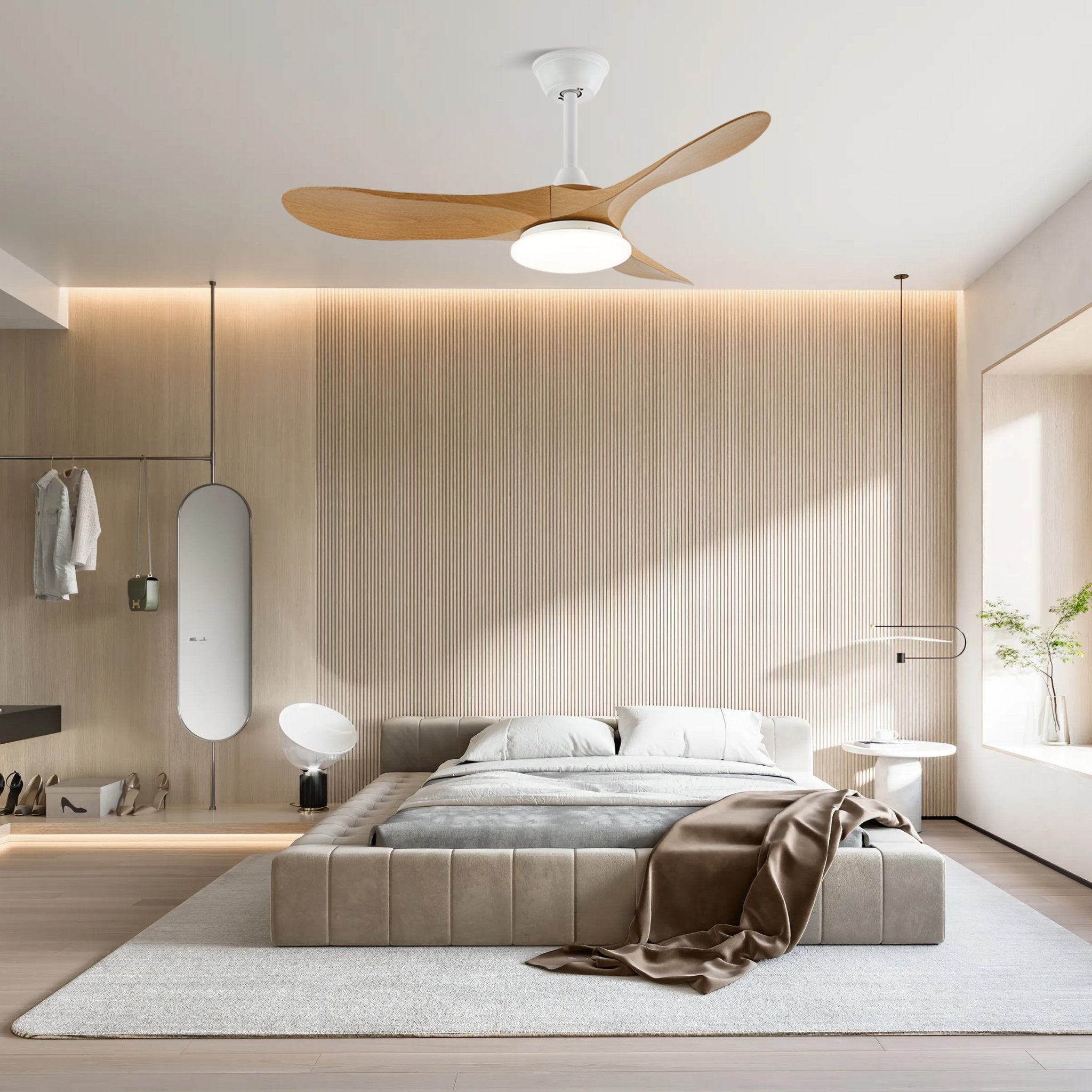 Takvifte med LED-belysning – moderne design med trestruktur og 6 hastigheter – Lamylie