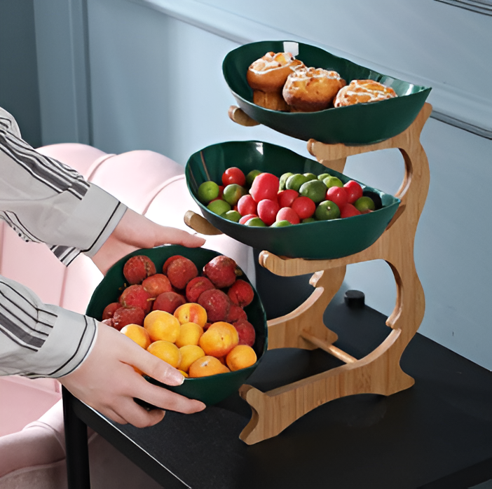 Multi-Tiered Wooden Fruit Bowl for Kitchen Organization - Lamylie