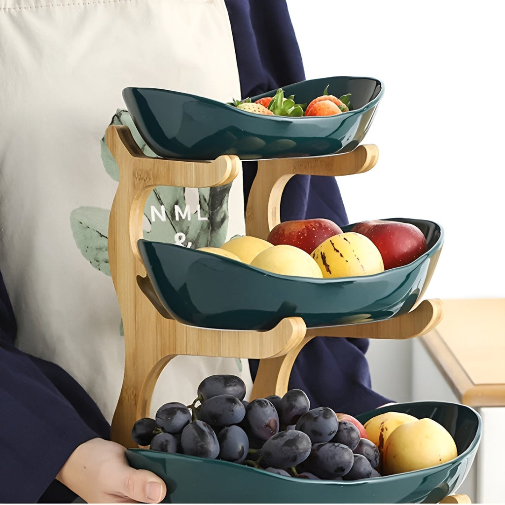Multi-Tiered Wooden Fruit Bowl for Kitchen Organization - Lamylie