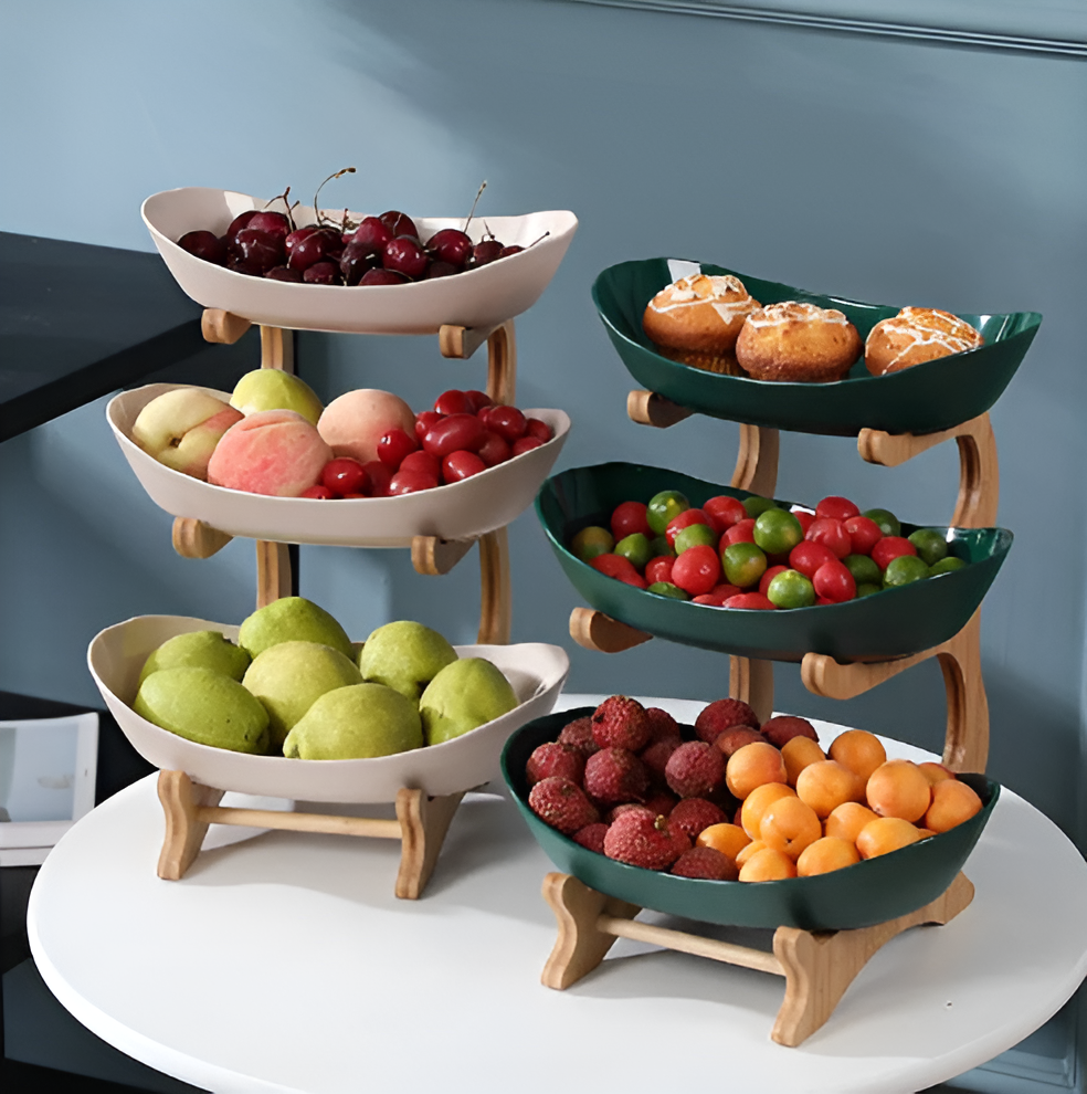 Multi-Tiered Wooden Fruit Bowl for Kitchen Organization - Lamylie