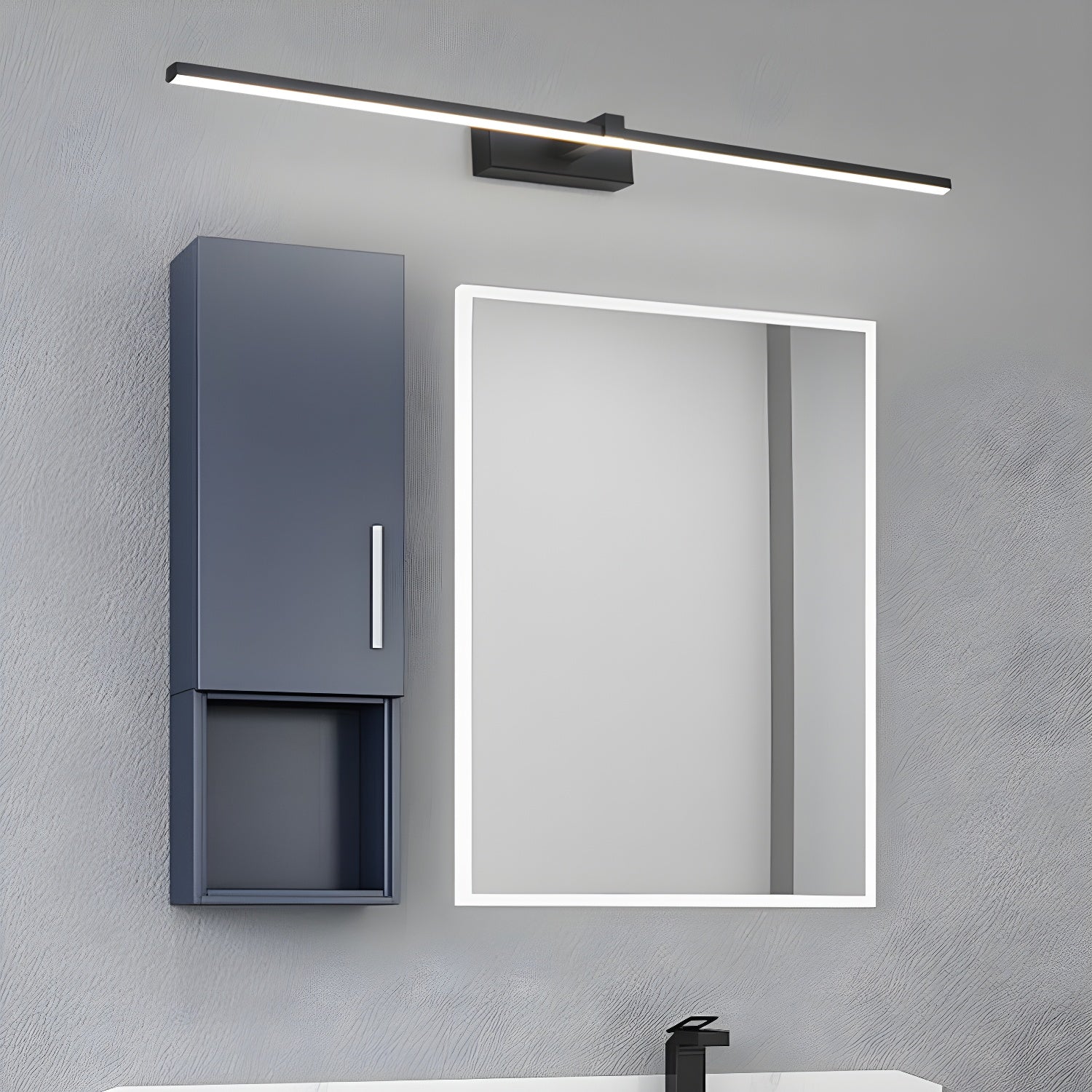 Linear Mirror Lighting Metal | Integrated LED Wall Lamp in Black | 3 Lengths - Lamylie