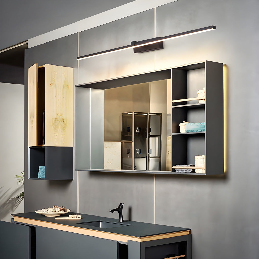 Linear Mirror Lighting Metal | Integrated LED Wall Lamp in Black | 3 Lengths - Lamylie