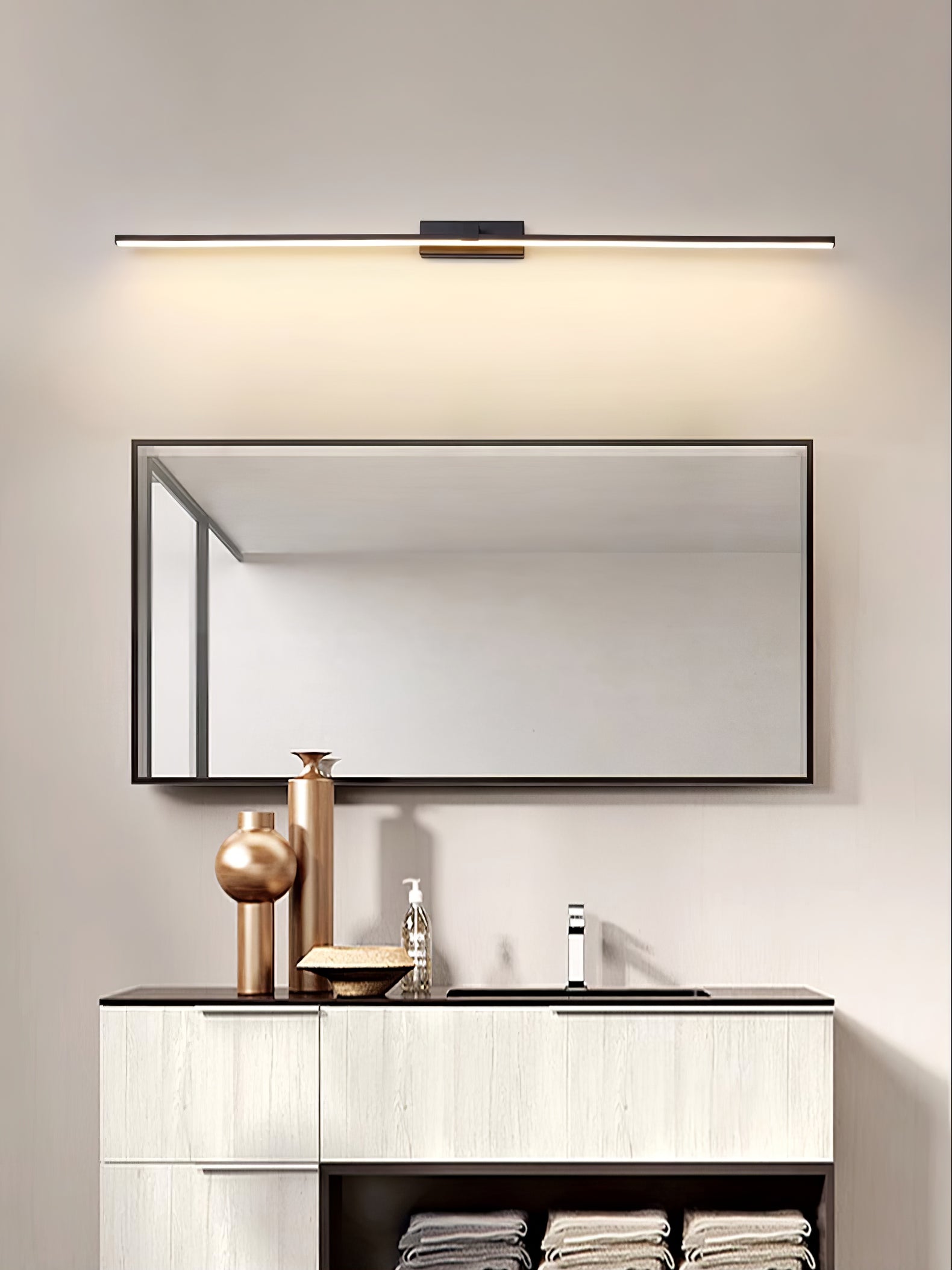 Linear Mirror Lighting Metal | Integrated LED Wall Lamp in Black | 3 Lengths - Lamylie