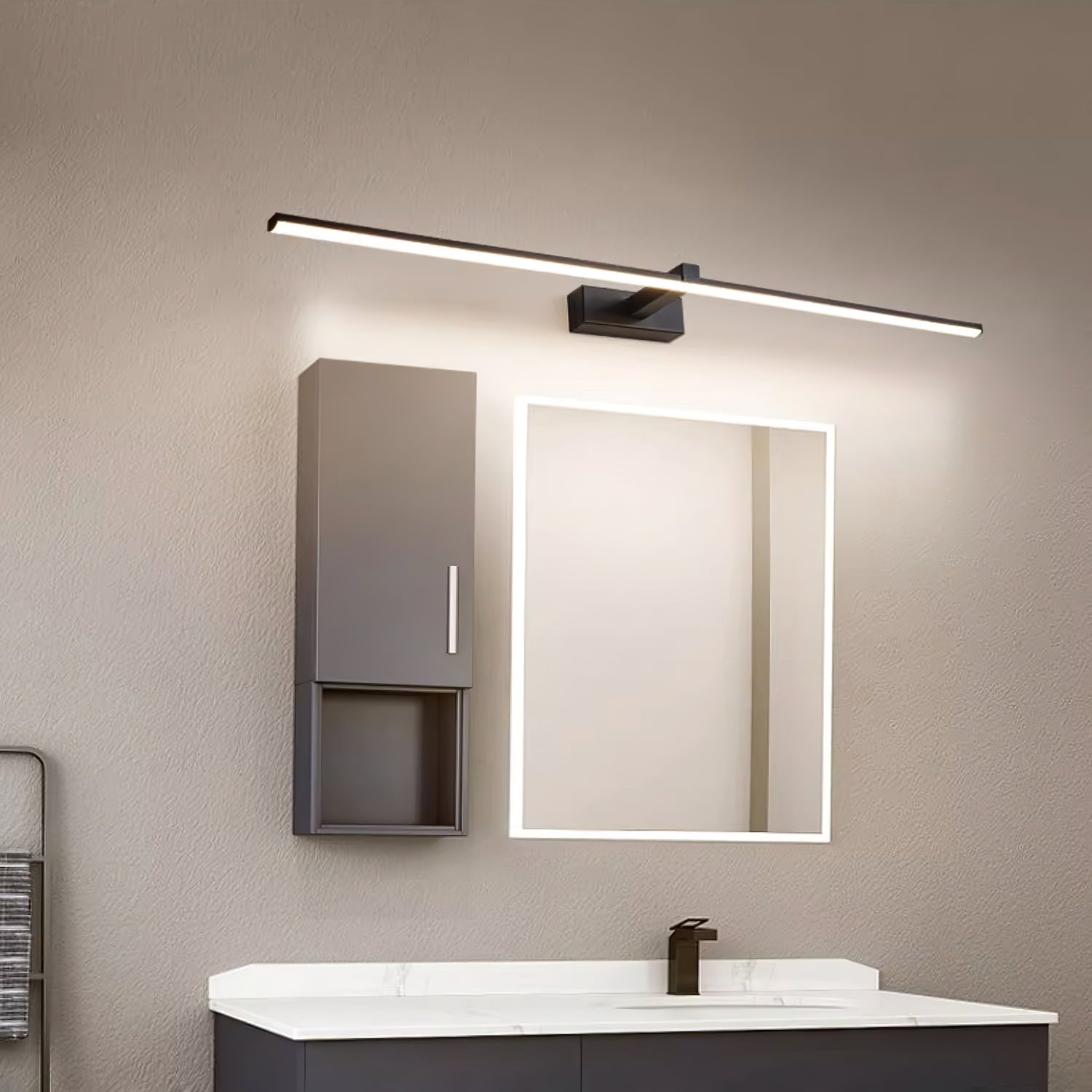 Linear Mirror Lighting Metal | Integrated LED Wall Lamp in Black | 3 Lengths - Lamylie
