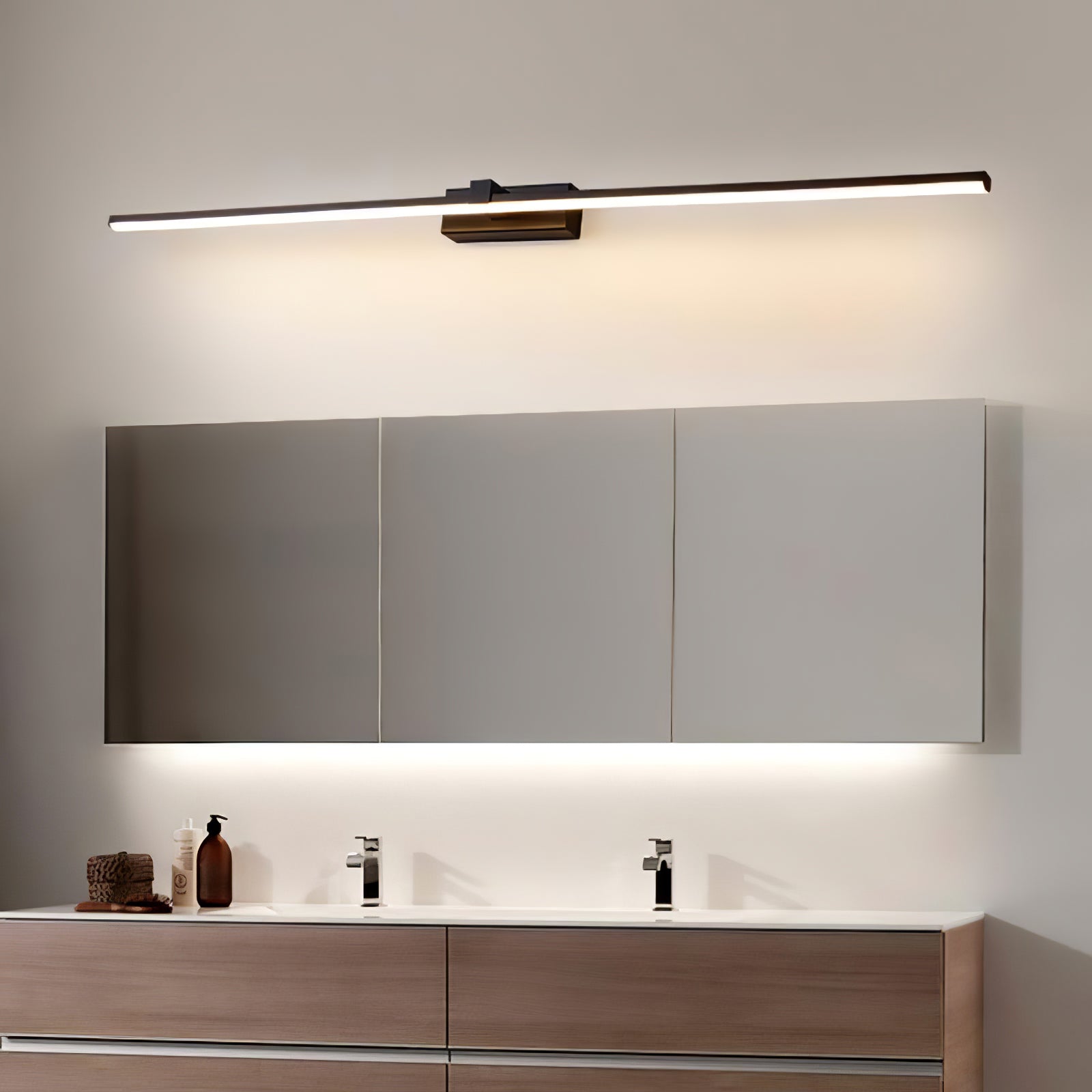 Linear Mirror Lighting Metal | Integrated LED Wall Lamp in Black | 3 Lengths - Lamylie