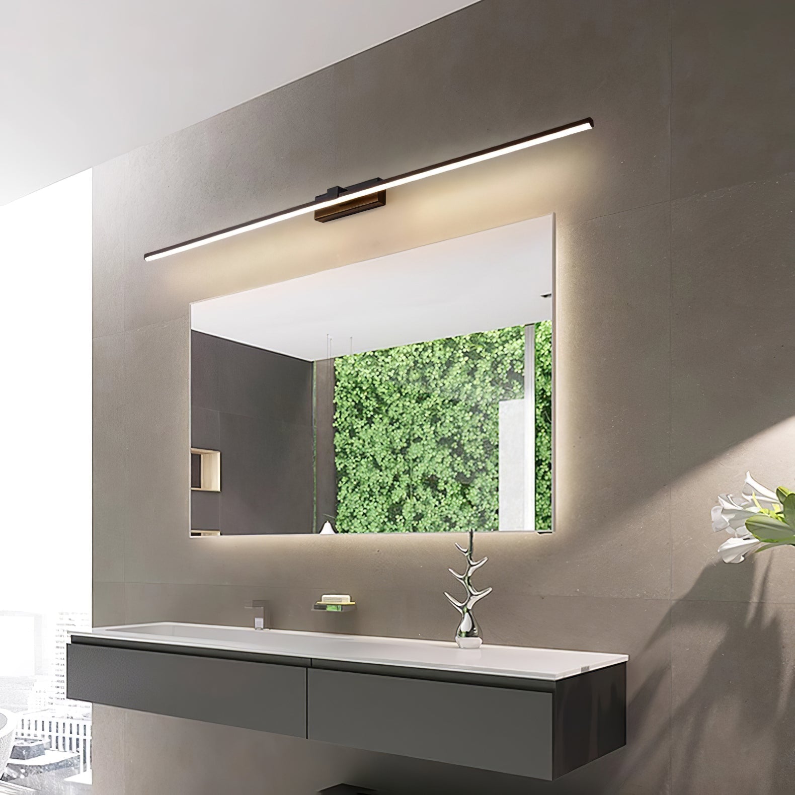 Linear Mirror Lighting Metal | Integrated LED Wall Lamp in Black | 3 Lengths - Lamylie