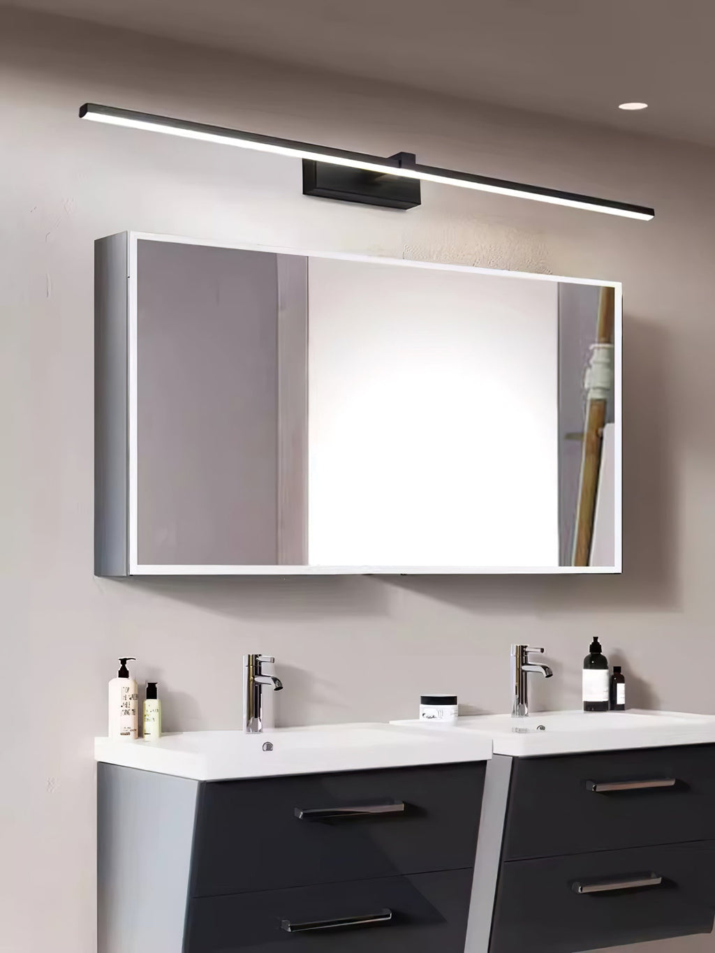 Linear Mirror Lighting Metal | Integrated LED Wall Lamp in Black | 3 Lengths - Lamylie