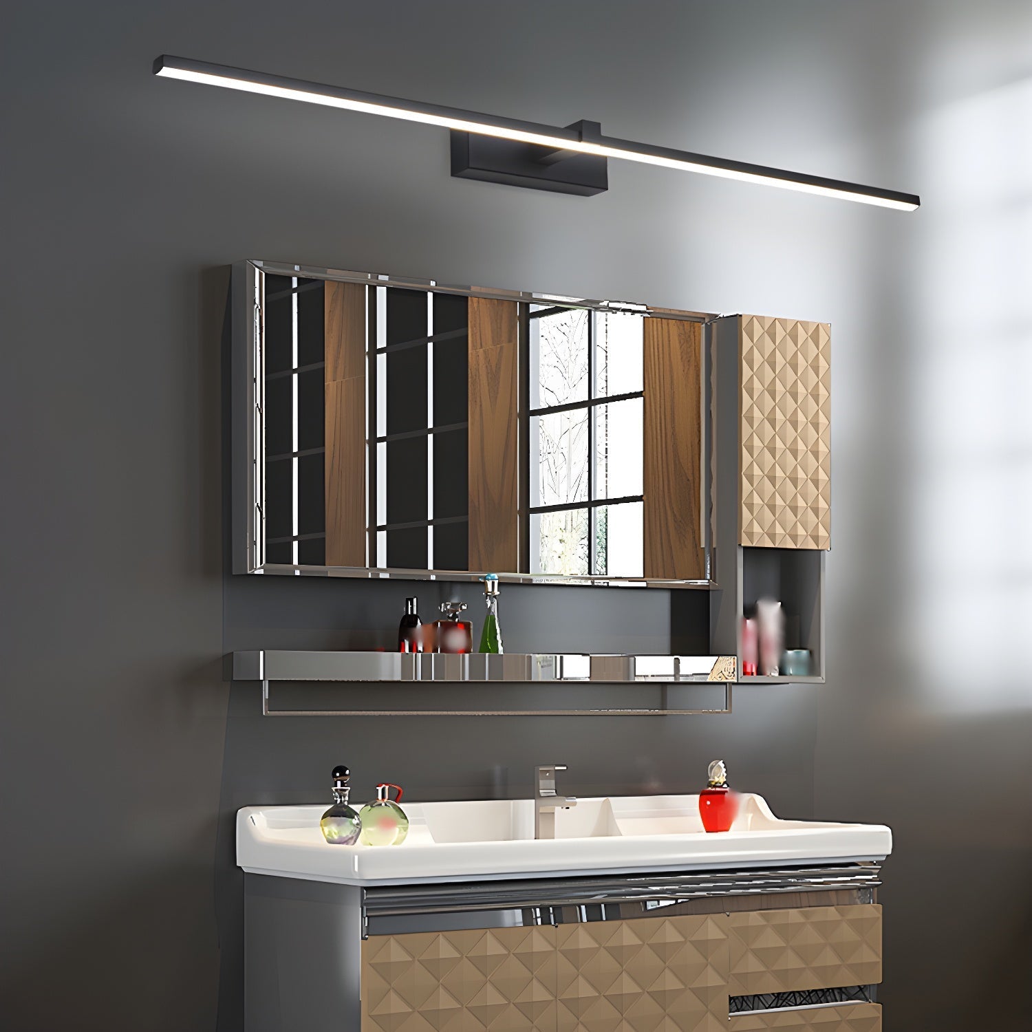 Linear Mirror Lighting Metal | Integrated LED Wall Lamp in Black | 3 Lengths - Lamylie