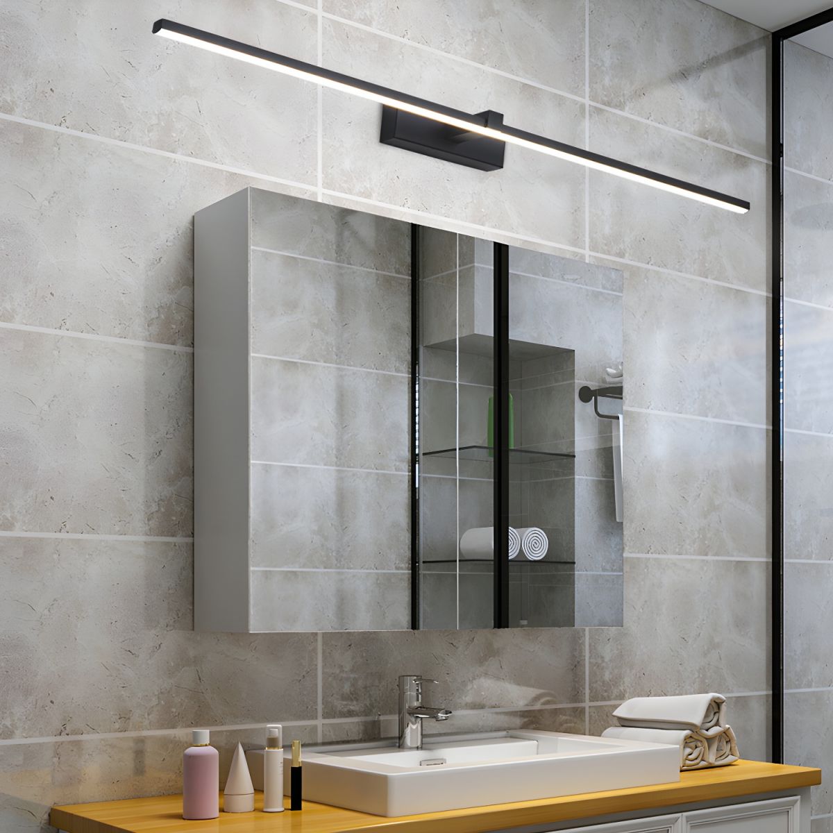 Linear Mirror Lighting Metal | Integrated LED Wall Lamp in Black | 3 Lengths - Lamylie