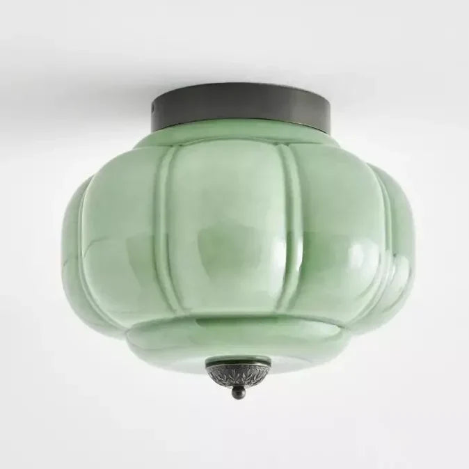 Vintage, félig süllyesztett, tejüveg tök alakú Eloise E26 retro mennyezeti lámpa nappaliba – Lamylie
