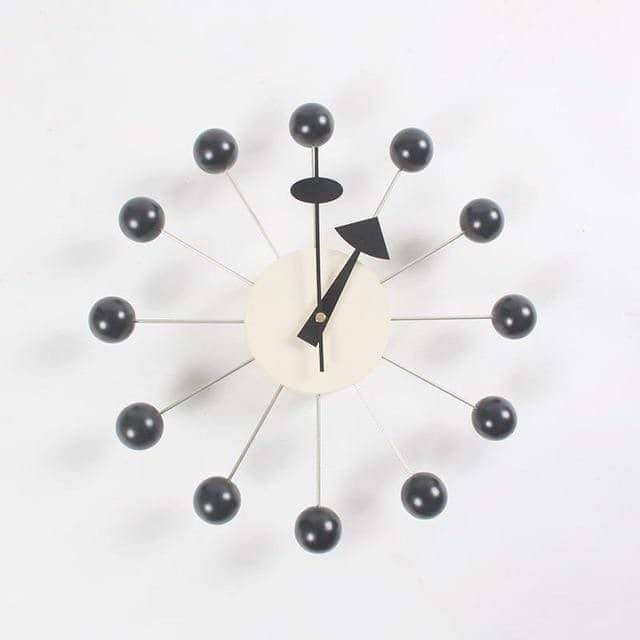 Abstrakt 3D-veggklokke med kuler | Skandinavisk minimalistisk design, 32 cm, silikon, kvartsverk med lydløs gange, dekorativ interiørklokke, svart og grå – Lamylie