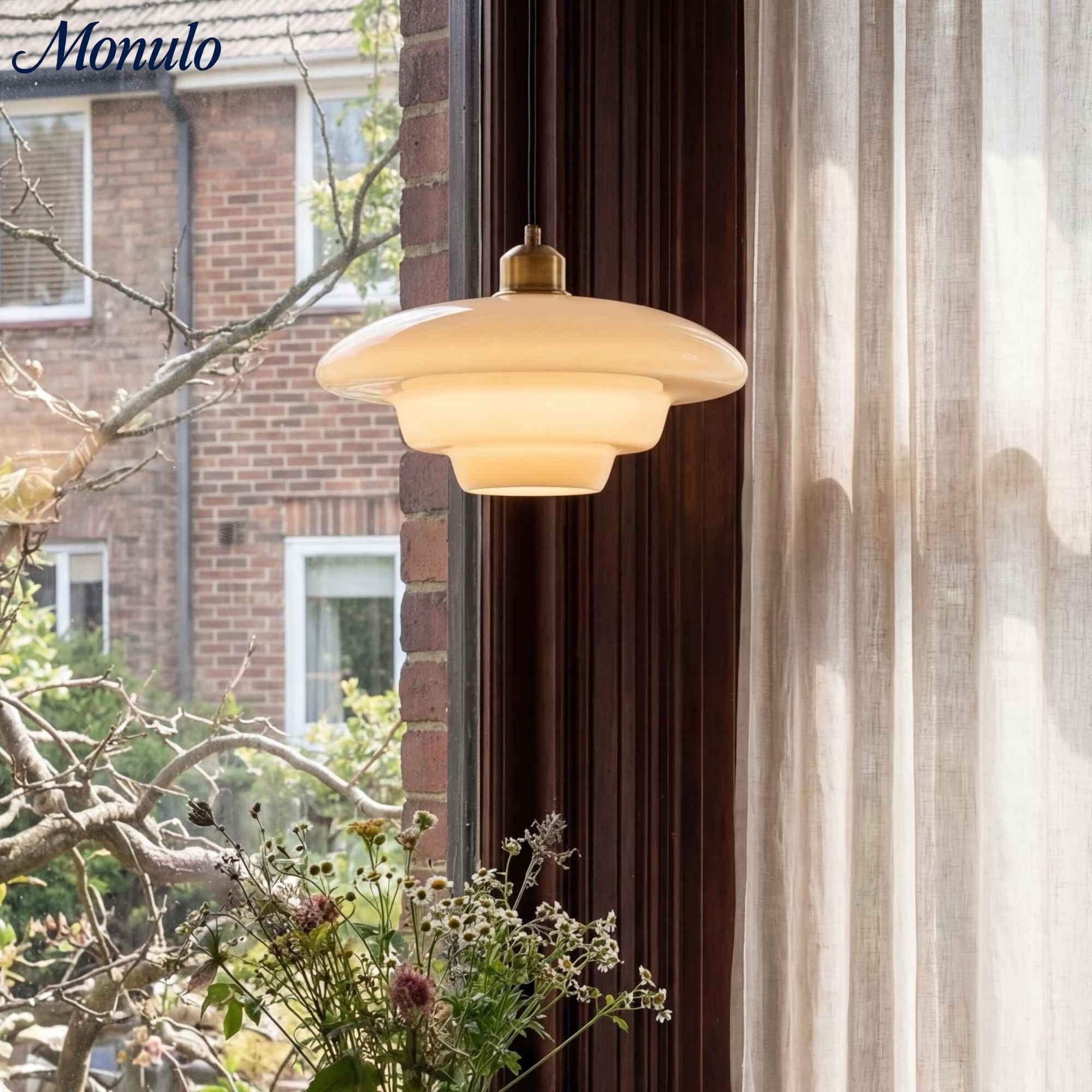 Glas-Pendelleuchte mit geschichtetem Design | Milchig weißes mattiertes Glas für Esszimmer und Wohnzimmer - Lamylie
