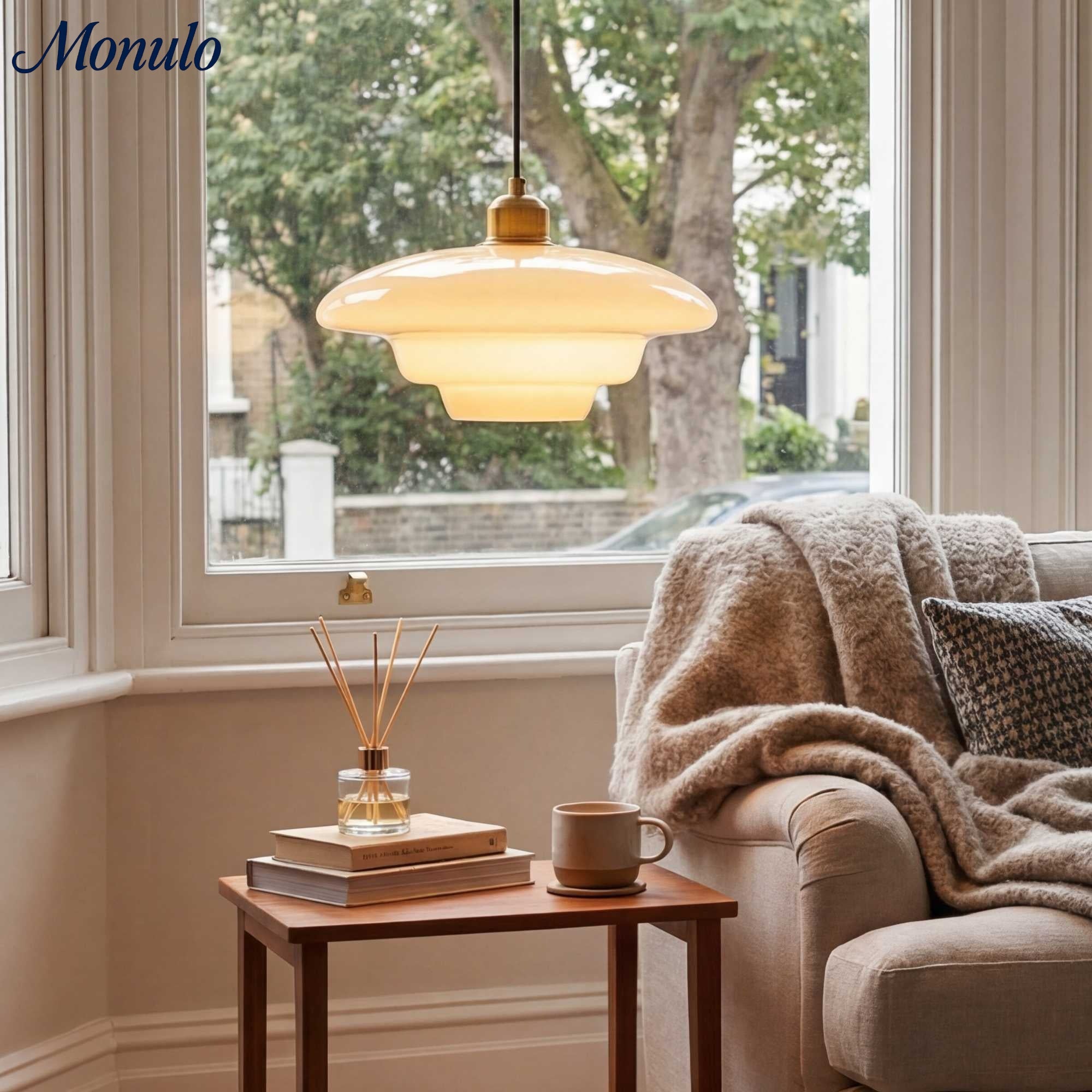 Glass Pendant Lamp with Layered Design | Milky White Frosted Glass for Dining Room and Living Room - Lamylie
