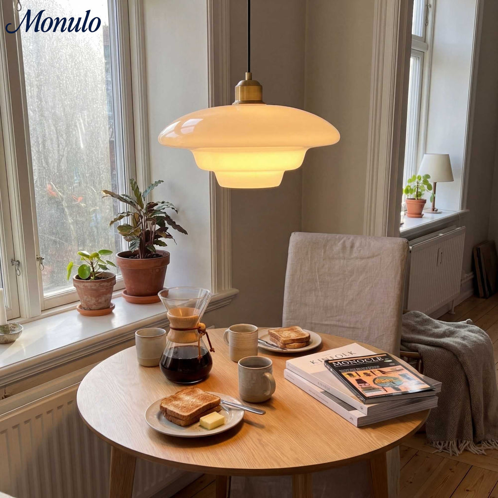 Glas-Pendelleuchte mit geschichtetem Design | Milchig weißes mattiertes Glas für Esszimmer und Wohnzimmer - Lamylie