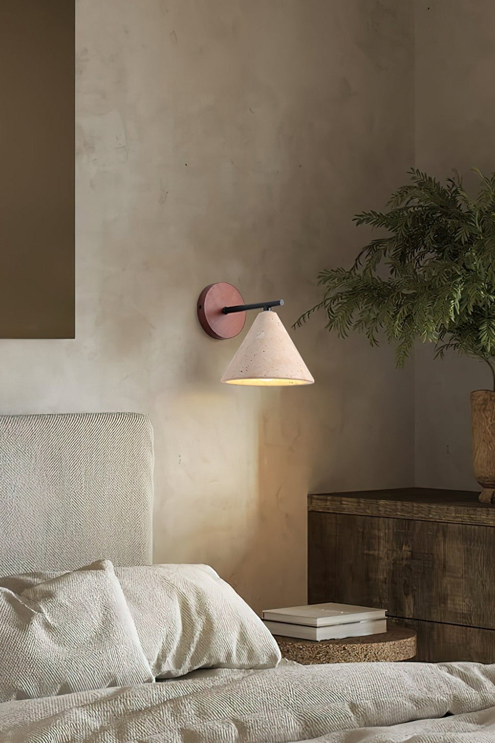 Travertin Wandleuchte konisches Design Minimalistische Akzentbeleuchtung Schlafzimmer Wohnzimmer - Lamylie
