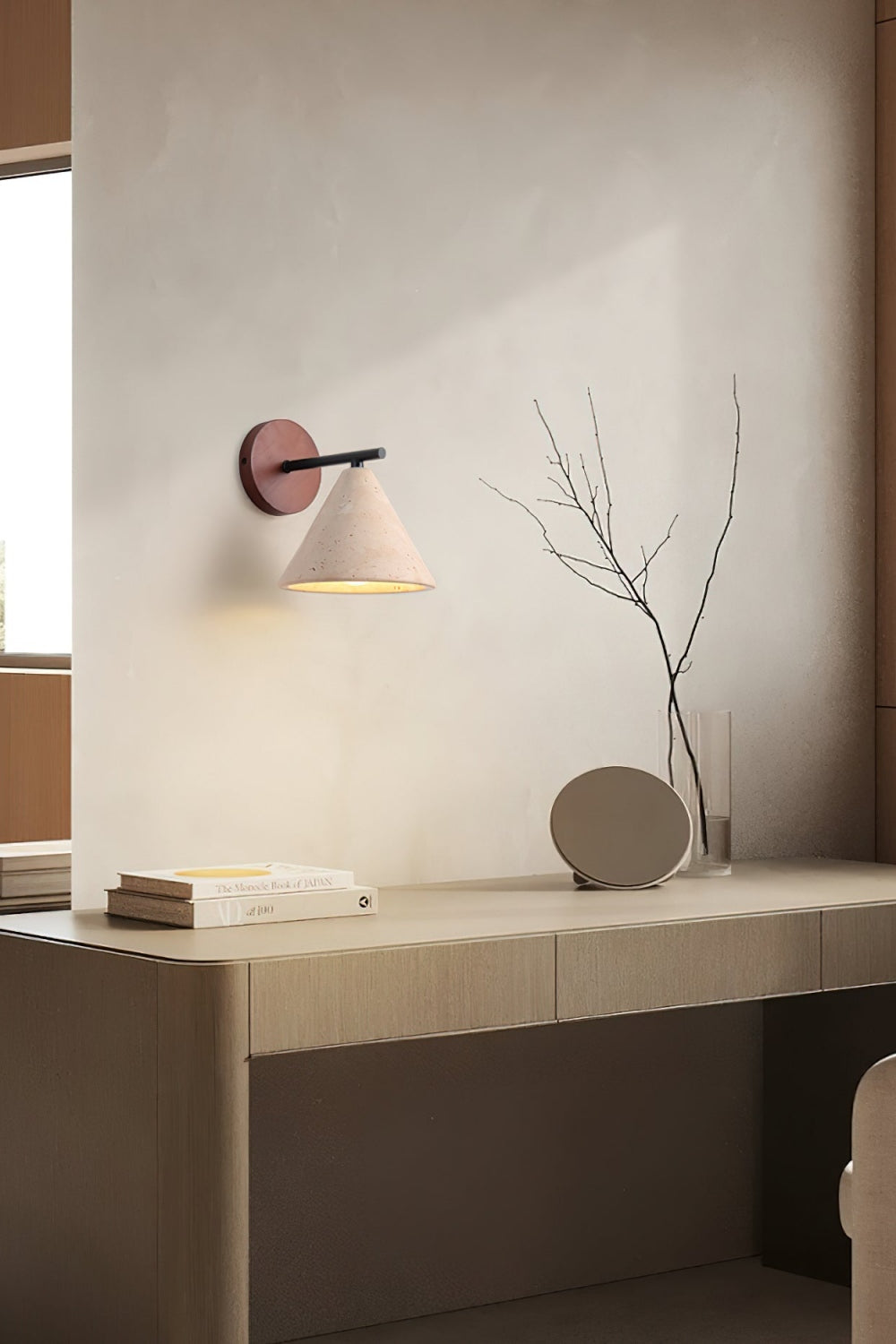 Travertin Wandleuchte konisches Design Minimalistische Akzentbeleuchtung Schlafzimmer Wohnzimmer - Lamylie