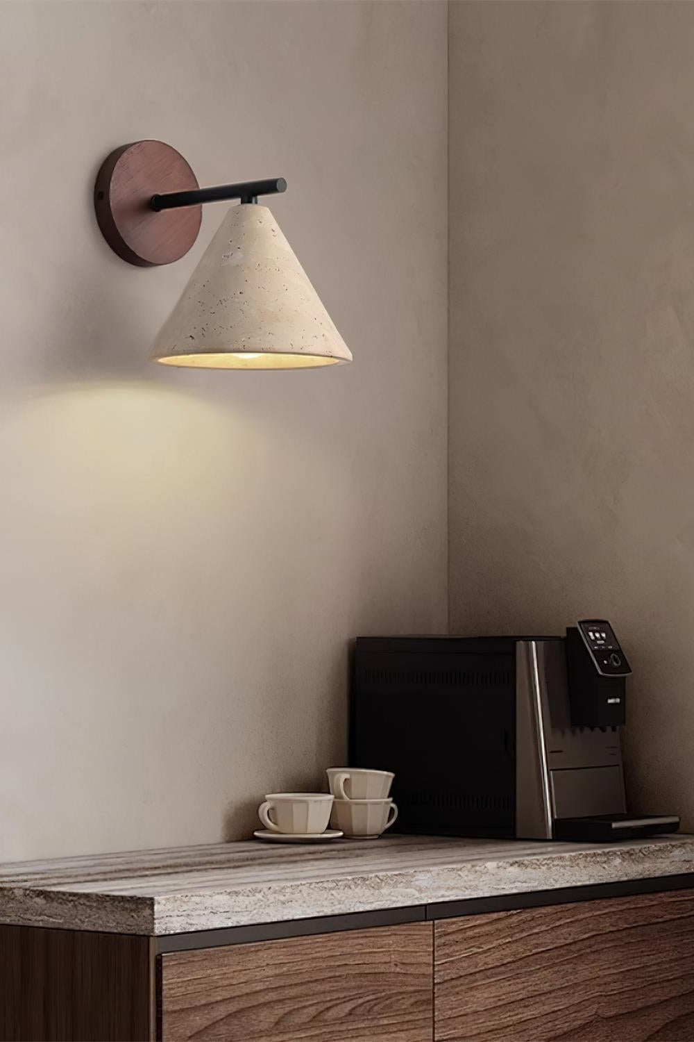 Travertin Wandleuchte konisches Design Minimalistische Akzentbeleuchtung Schlafzimmer Wohnzimmer - Lamylie