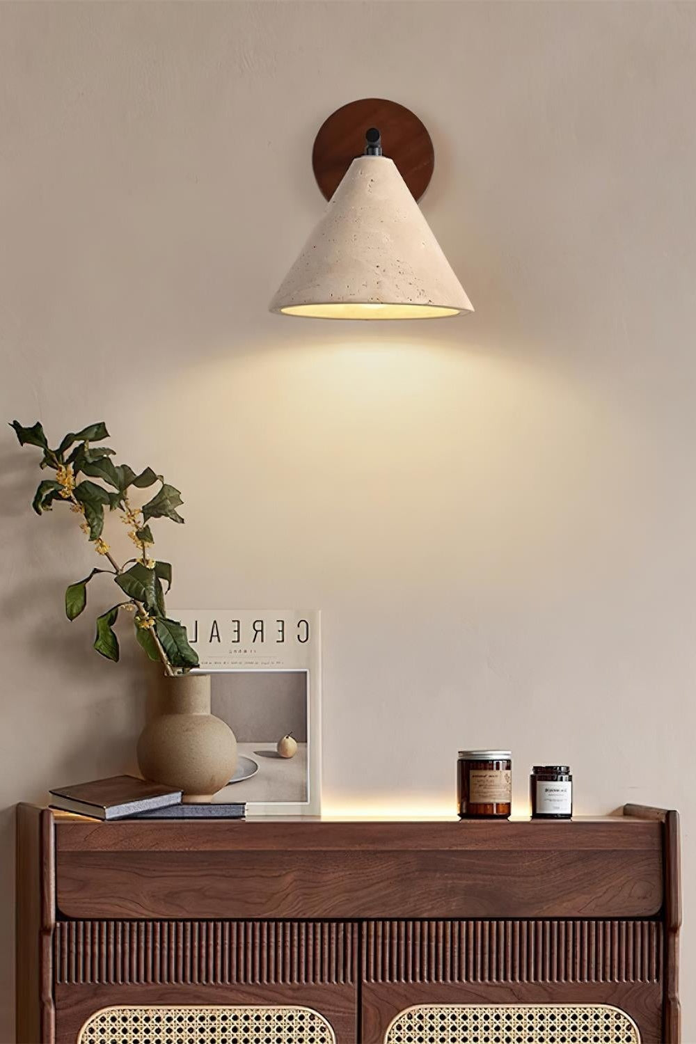 Travertin Wandleuchte konisches Design Minimalistische Akzentbeleuchtung Schlafzimmer Wohnzimmer - Lamylie