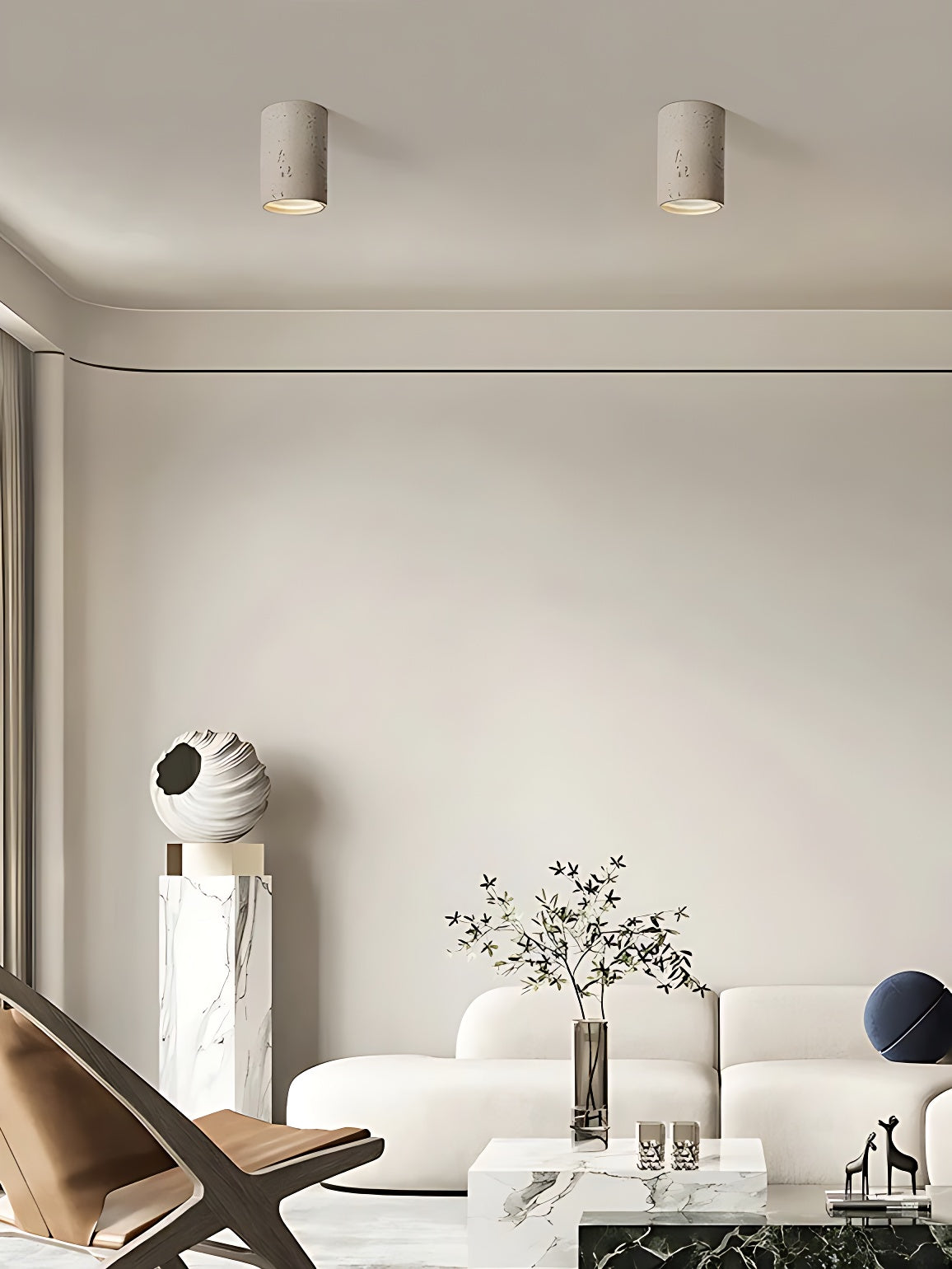 Cylindrical Travertine Ceiling Lamp | LED Lighting for Modern Interiors - Lamylie
