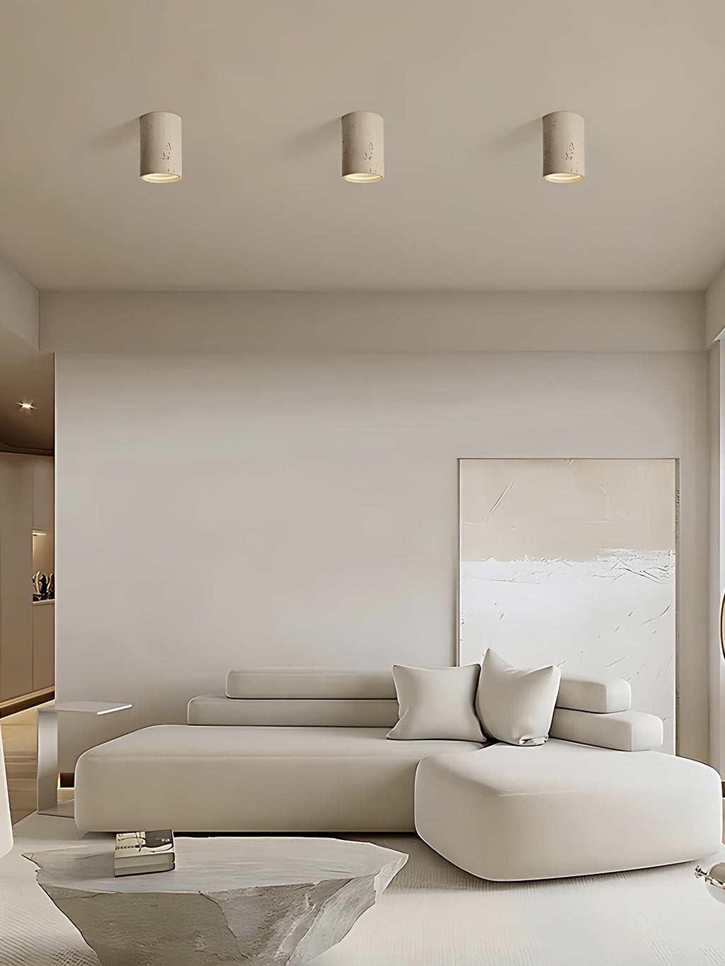 Cylindrical Travertine Ceiling Lamp | LED Lighting for Modern Interiors - Lamylie