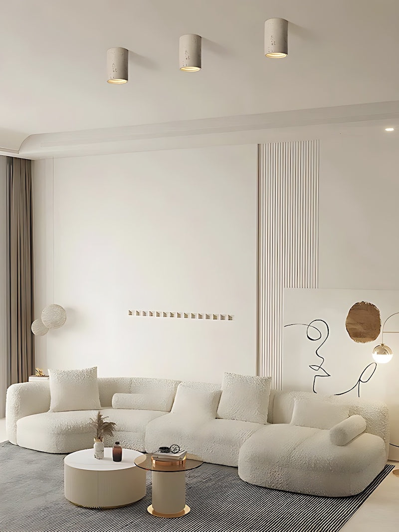 Zylindrische Travertin-Deckenlampe | LED-Beleuchtung für moderne Innenräume - Lamylie