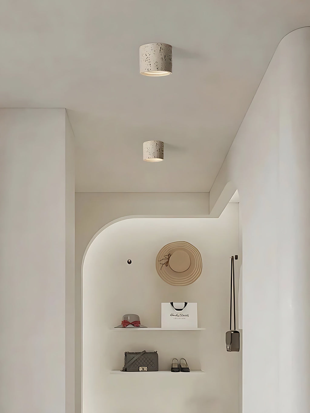 Cylindrical Travertine Ceiling Lamp | LED Lighting for Modern Interiors - Lamylie