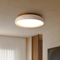 Scandinavian Ceiling Lamp Travertine with Wood Accent — Modern Round Surface-Mounted Spot Natural Stone and Acrylic Built-in LED Lighting Warm White 3000K Bedroom Hallway Entrance Living Room — Ø 30 cm × H 7 cm - Lamylie