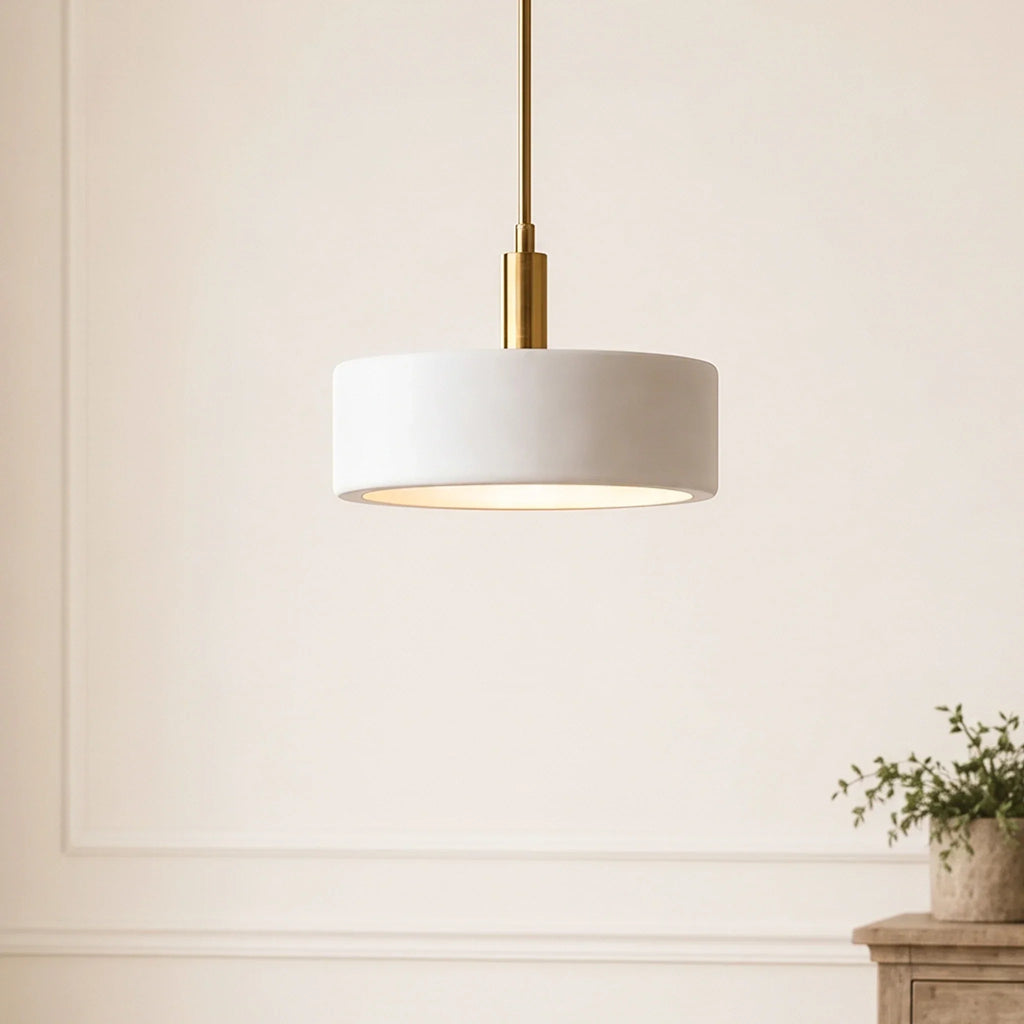 Lámpara colgante moderna de porcelana blanca con detalles metálicos | Diseño escandinavo de 14" - Lamylie