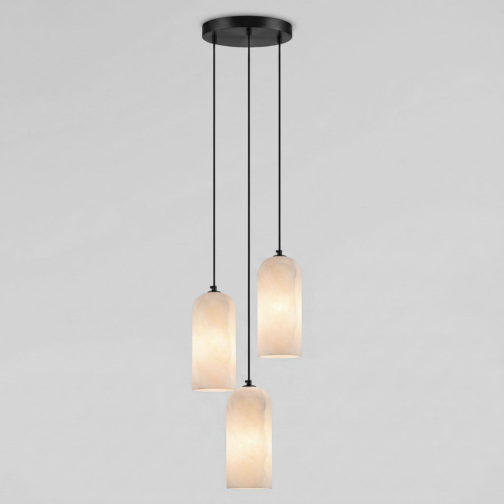 Alabaster Pendant Lamp with Braided Cord | Natural Stone Lighting from Single Light to 21-Light Cluster | Mid-Century Modern Style Dining Room Pendant Lamp with E12/E14 Fitting - Lamylie