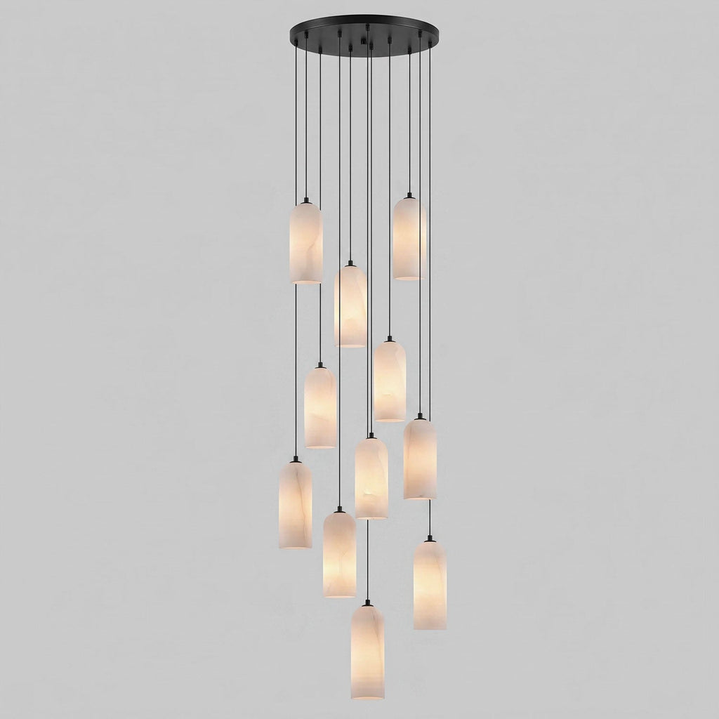 Alabaster Pendant Lamp with Braided Cord | Natural Stone Lighting from Single Light to 21-Light Cluster | Mid-Century Modern Style Dining Room Pendant Lamp with E12/E14 Fitting - Lamylie