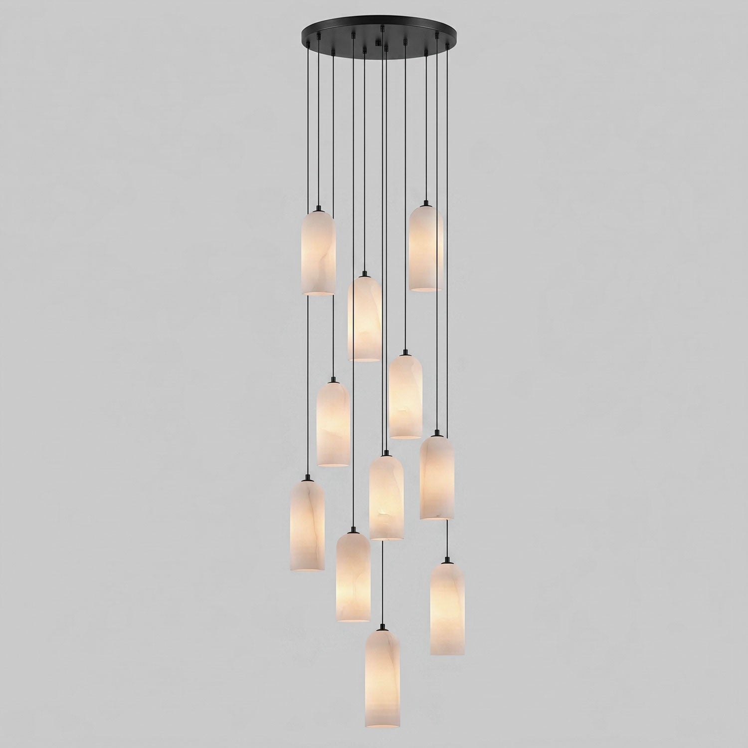 Alabaster Pendant Lamp with Braided Cord | Natural Stone Lighting from Single Light to 21-Light Cluster | Mid-Century Modern Style Dining Room Pendant Lamp with E12/E14 Fitting - Lamylie