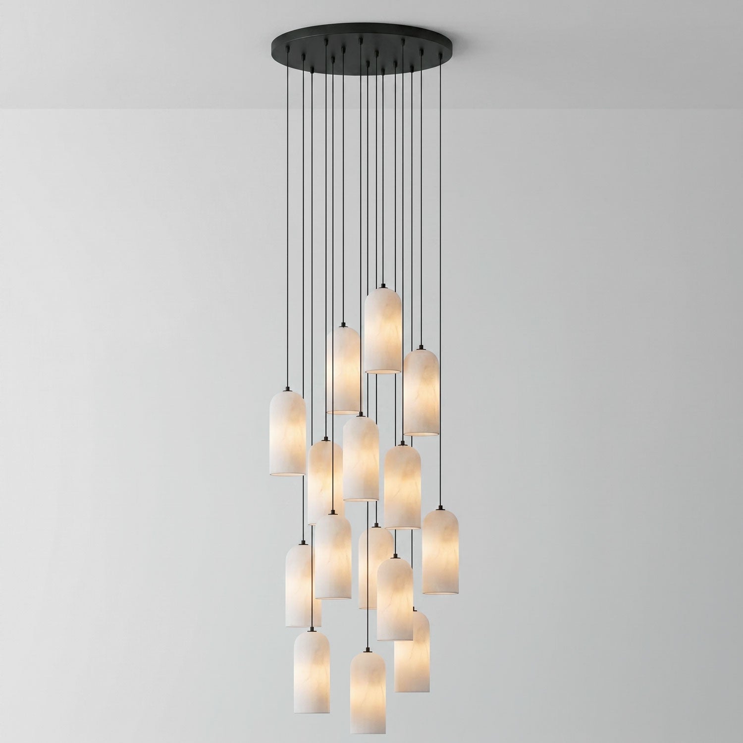 Alabaster Pendant Lamp with Braided Cord | Natural Stone Lighting from Single Light to 21-Light Cluster | Mid-Century Modern Style Dining Room Pendant Lamp with E12/E14 Fitting - Lamylie