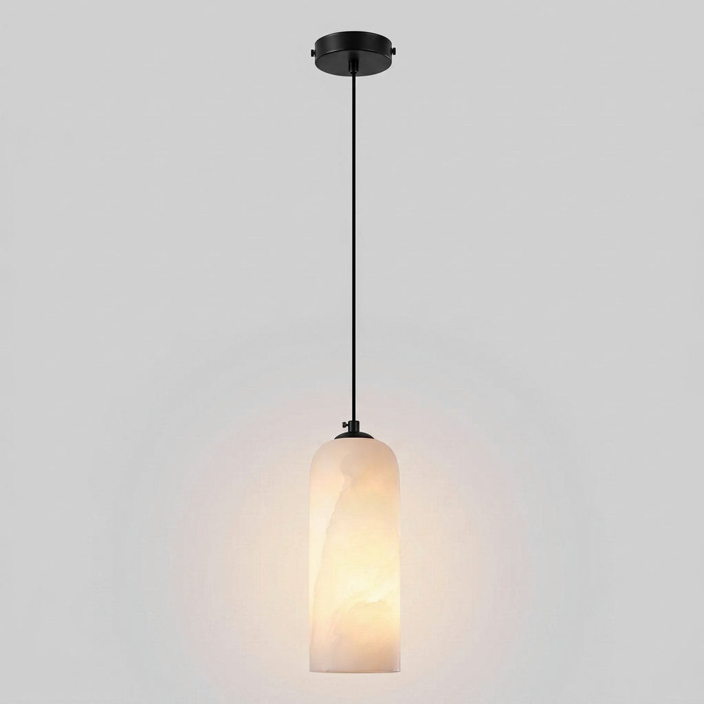 Alabaster Pendant Lamp with Braided Cord | Natural Stone Lighting from Single Light to 21-Light Cluster | Mid-Century Modern Style Dining Room Pendant Lamp with E12/E14 Fitting - Lamylie