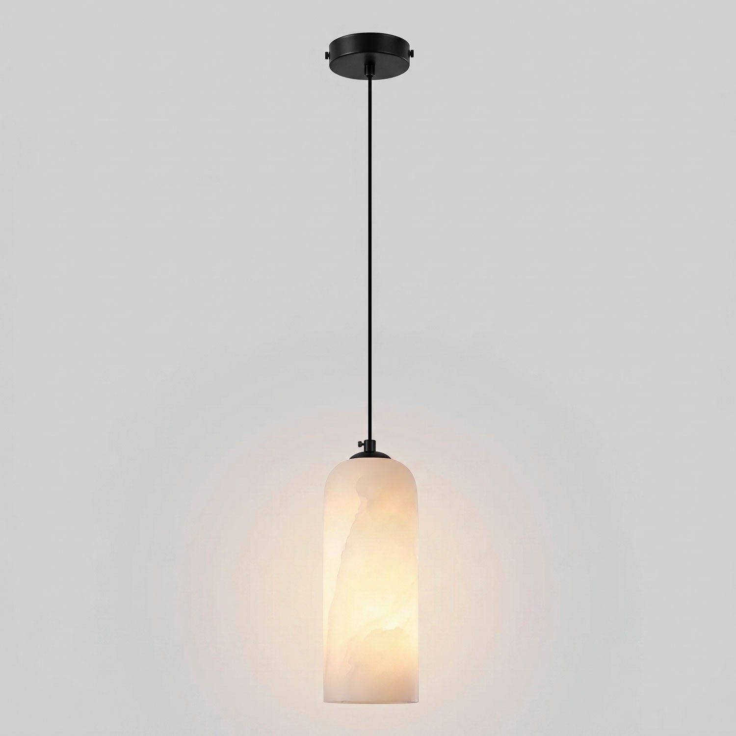 Alabaster Pendant Lamp with Braided Cord | Natural Stone Lighting from Single Light to 21-Light Cluster | Mid-Century Modern Style Dining Room Pendant Lamp with E12/E14 Fitting - Lamylie