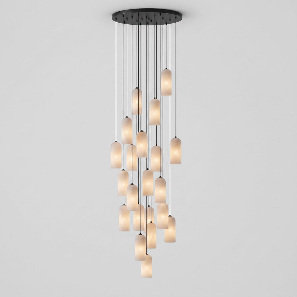 Alabaster Pendant Lamp with Braided Cord | Natural Stone Lighting from Single Light to 21-Light Cluster | Mid-Century Modern Style Dining Room Pendant Lamp with E12/E14 Fitting - Lamylie
