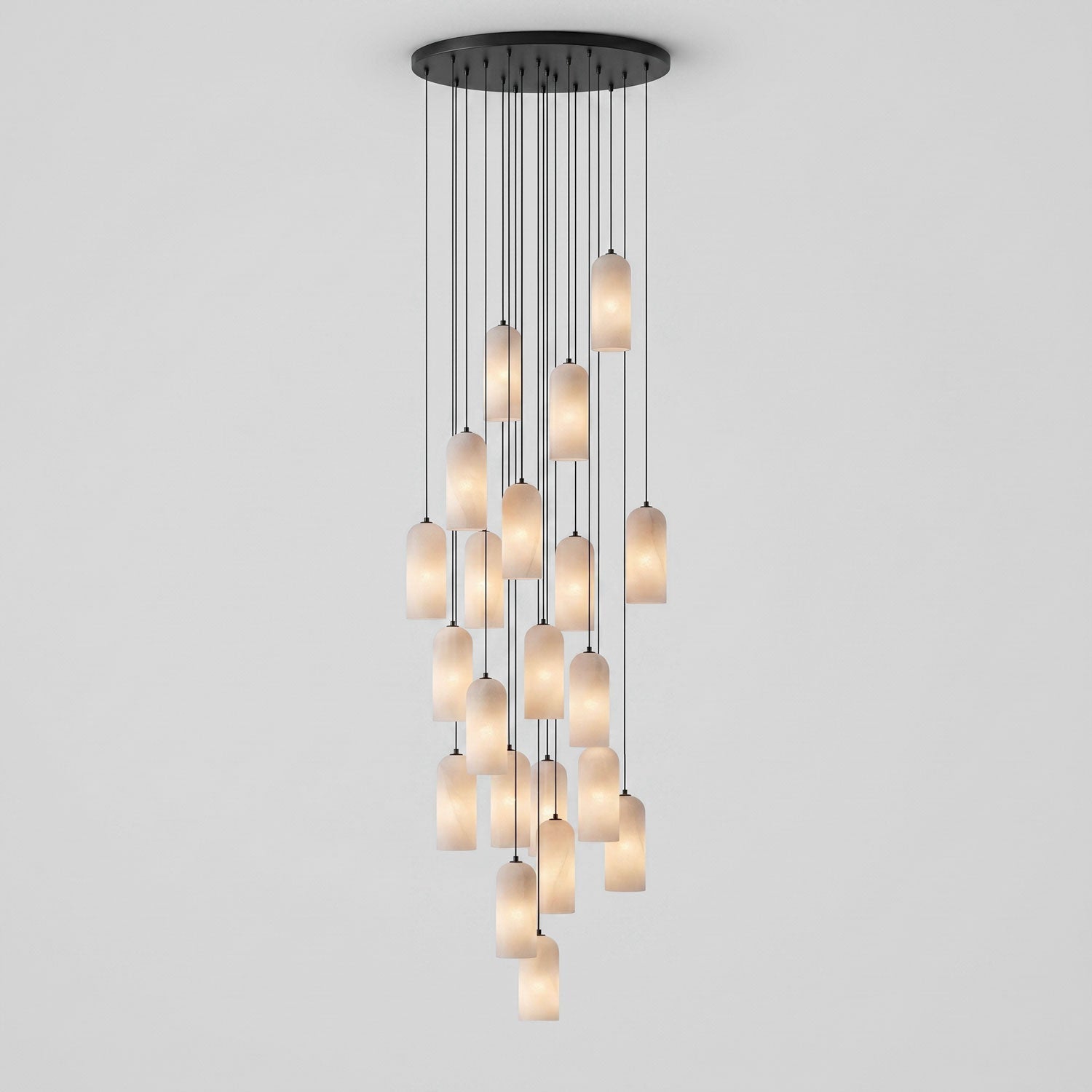 Alabaster Pendant Lamp with Braided Cord | Natural Stone Lighting from Single Light to 21-Light Cluster | Mid-Century Modern Style Dining Room Pendant Lamp with E12/E14 Fitting - Lamylie