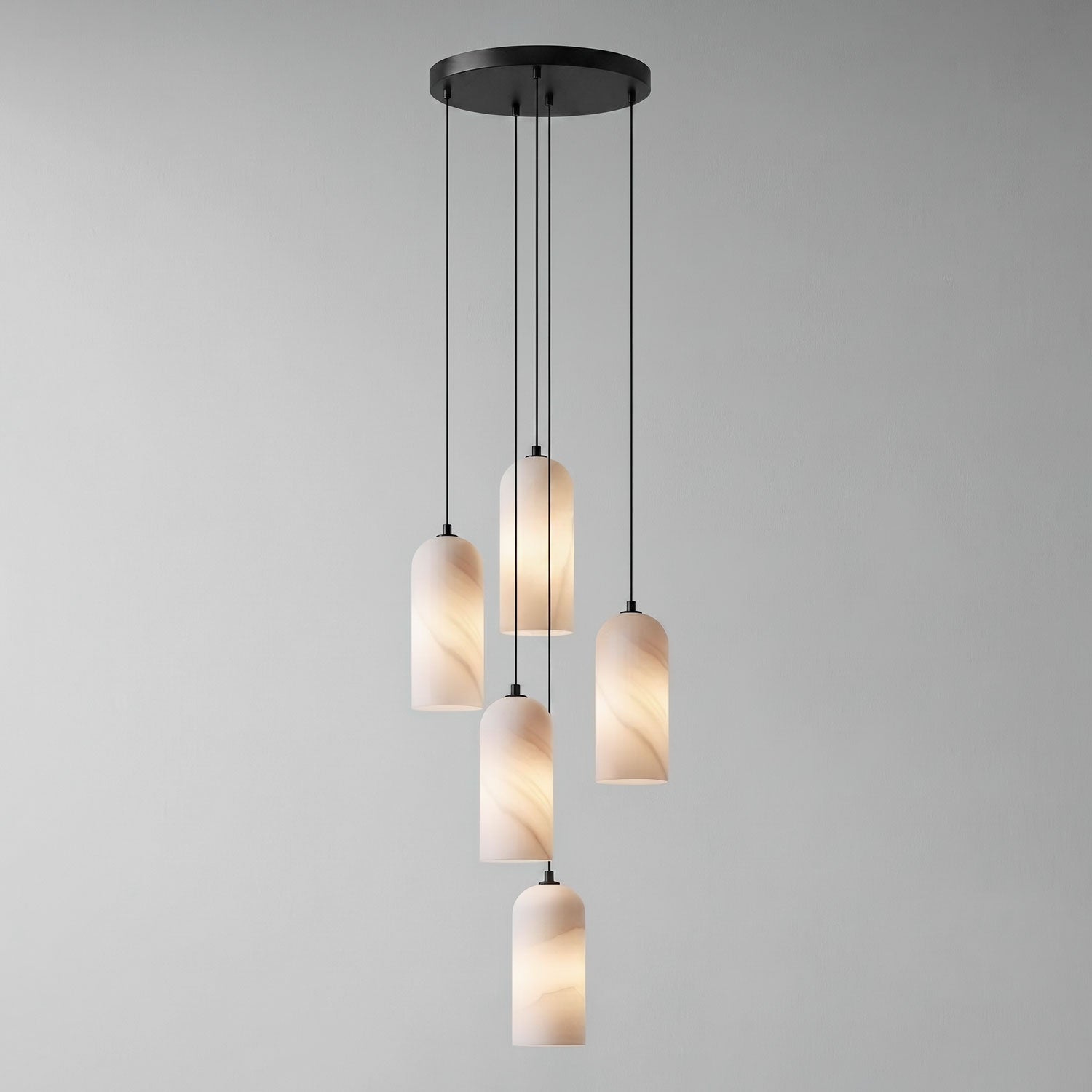 Alabaster Pendant Lamp with Braided Cord | Natural Stone Lighting from Single Light to 21-Light Cluster | Mid-Century Modern Style Dining Room Pendant Lamp with E12/E14 Fitting - Lamylie