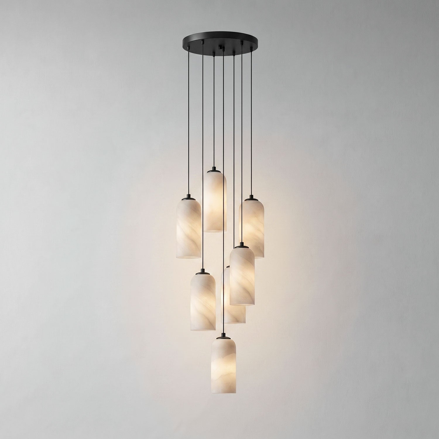 Alabaster Pendant Lamp with Braided Cord | Natural Stone Lighting from Single Light to 21-Light Cluster | Mid-Century Modern Style Dining Room Pendant Lamp with E12/E14 Fitting - Lamylie