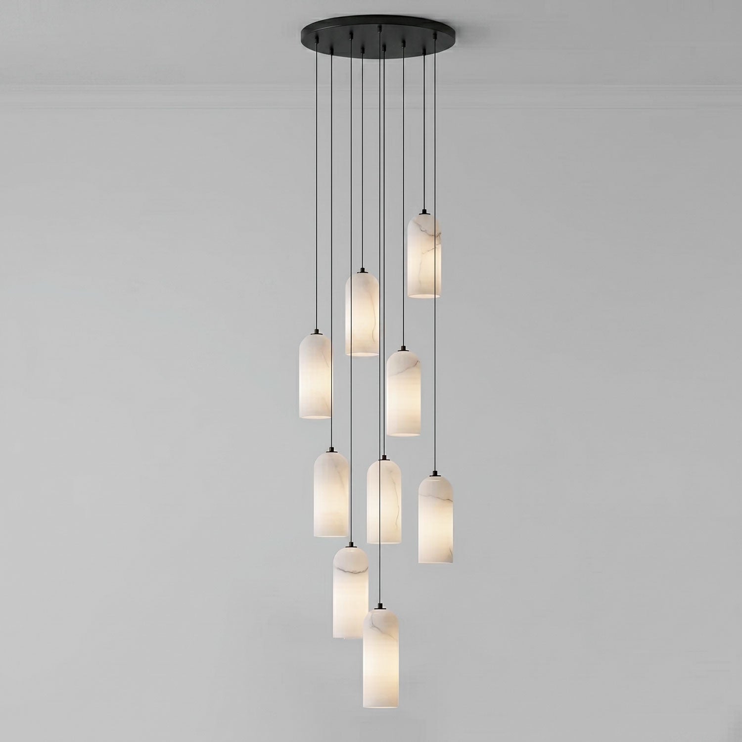 Alabaster Pendant Lamp with Braided Cord | Natural Stone Lighting from Single Light to 21-Light Cluster | Mid-Century Modern Style Dining Room Pendant Lamp with E12/E14 Fitting - Lamylie