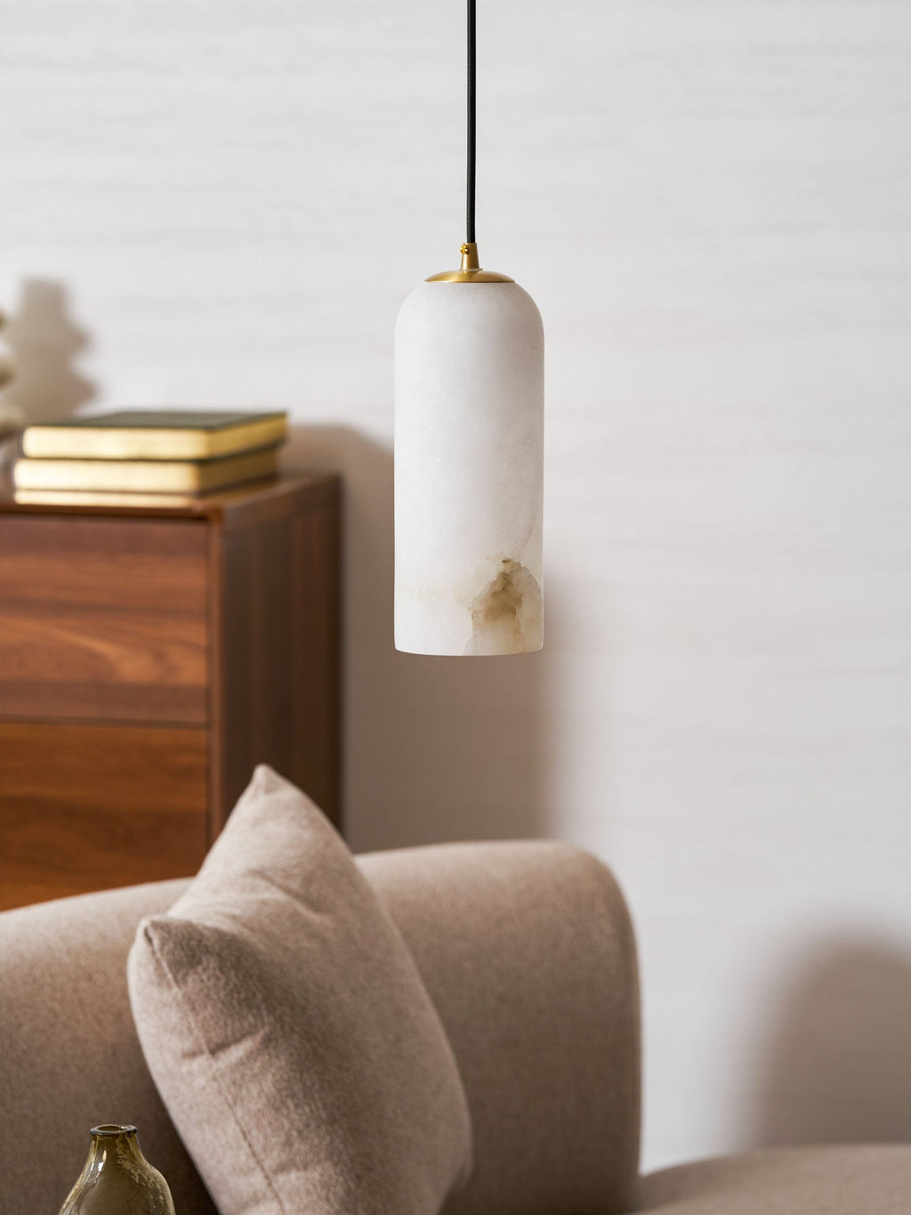 Alabaster Pendant Lamp with Braided Cord | Natural Stone Lighting from Single Light to 21-Light Cluster | Mid-Century Modern Style Dining Room Pendant Lamp with E12/E14 Fitting - Lamylie