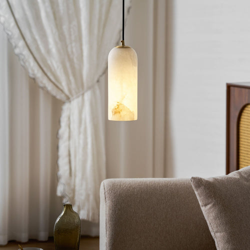 Alabaster Pendant Lamp with Braided Cord | Natural Stone Lighting from Single Light to 21-Light Cluster | Mid-Century Modern Style Dining Room Pendant Lamp with E12/E14 Fitting - Lamylie