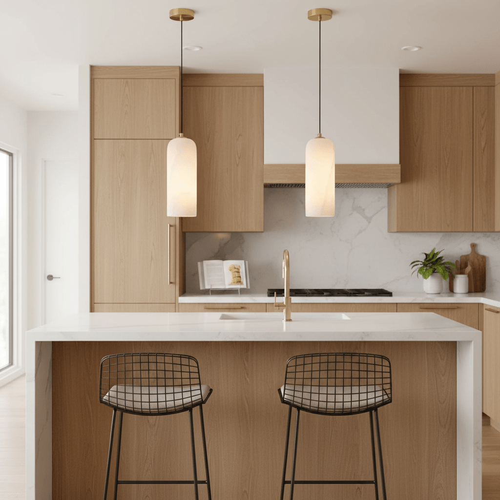 Alabaster Pendant Lamp with Braided Cord | Natural Stone Lighting from Single Light to 21-Light Cluster | Mid-Century Modern Style Dining Room Pendant Lamp with E12/E14 Fitting - Lamylie