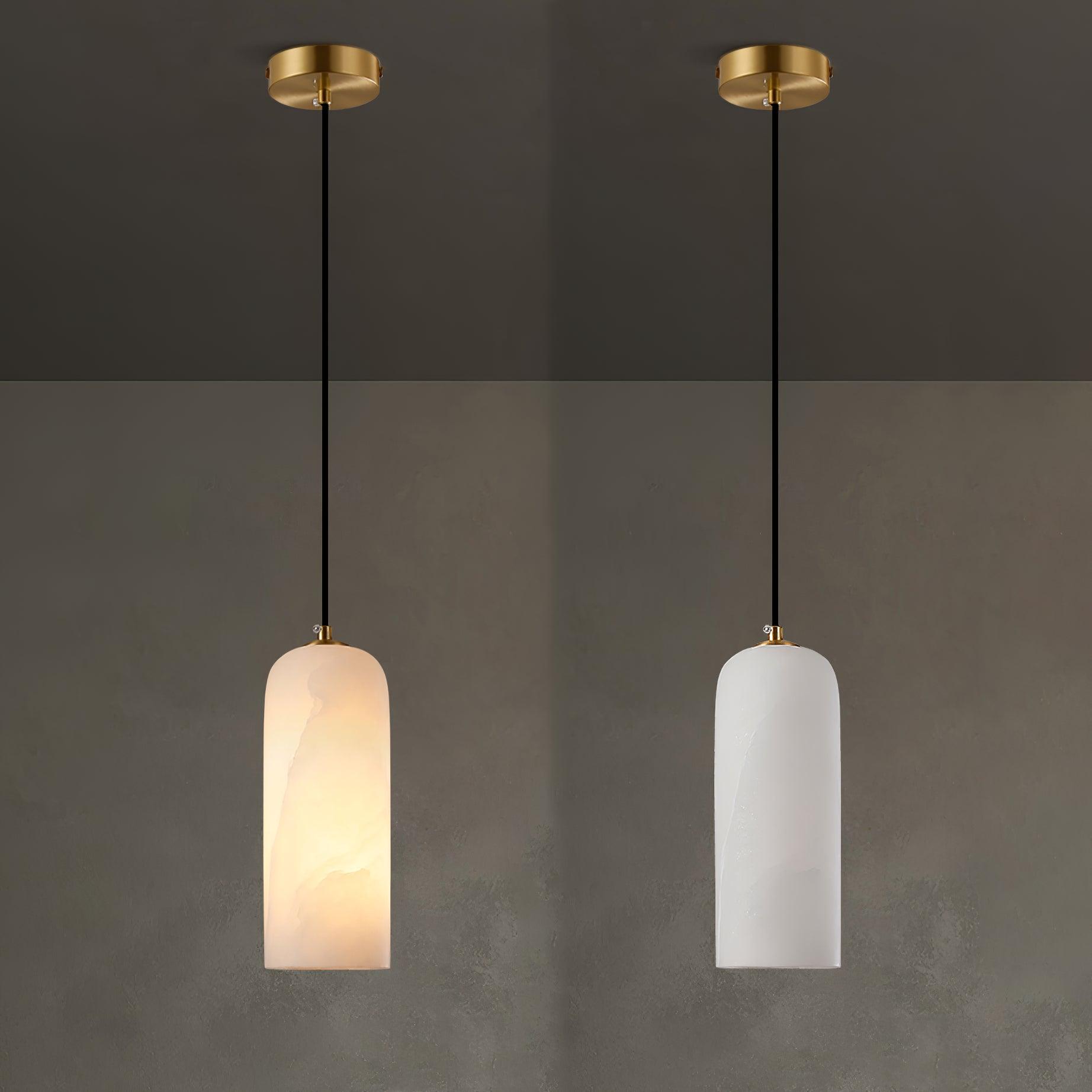 Alabaster Pendant Lamp with Braided Cord | Natural Stone Lighting from Single Light to 21-Light Cluster | Mid-Century Modern Style Dining Room Pendant Lamp with E12/E14 Fitting - Lamylie