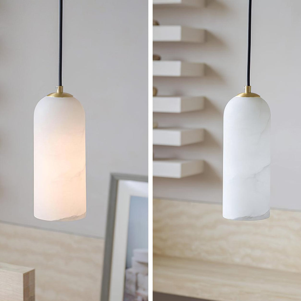 Alabaster Pendant Lamp with Braided Cord | Natural Stone Lighting from Single Light to 21-Light Cluster | Mid-Century Modern Style Dining Room Pendant Lamp with E12/E14 Fitting - Lamylie
