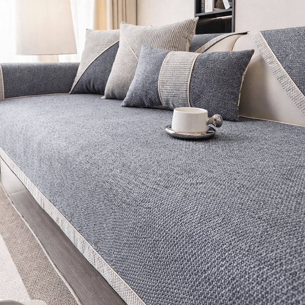 Copridivano in cotone e lino Comfortweft — Texture traspirante, retro antiscivolo
