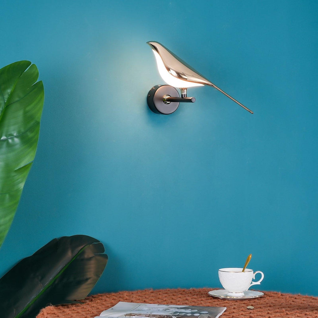 Wall Lamp with Bird Motif and Adjustable Lamp Arms | Black & Rose Gold Design 1 or 2 Light Points Magnetic Bird Modern Decorative Lighting - Lamylie