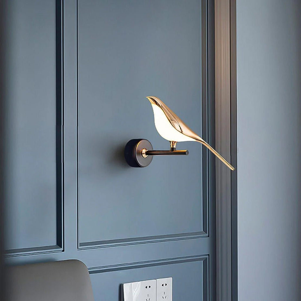 Wall Lamp with Bird Motif and Adjustable Lamp Arms | Black & Rose Gold Design 1 or 2 Light Points Magnetic Bird Modern Decorative Lighting - Lamylie