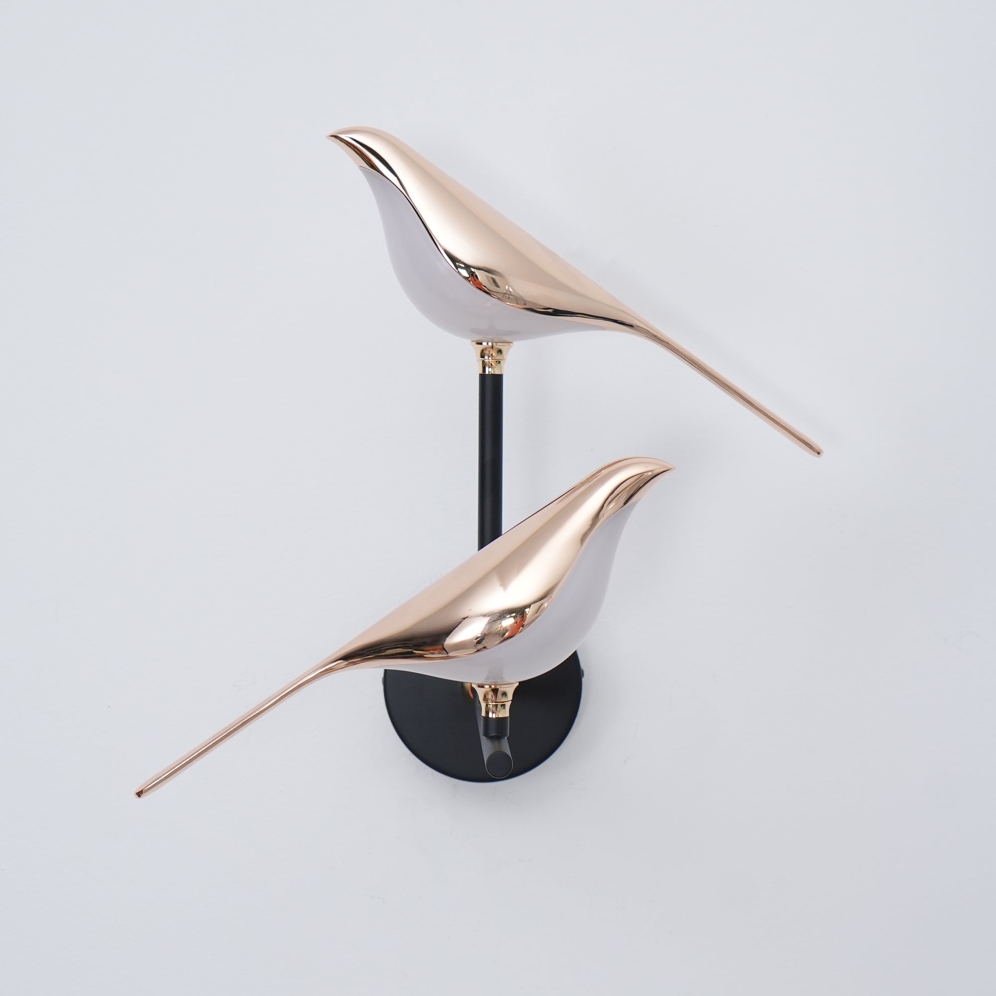 Wall Lamp with Bird Motif and Adjustable Lamp Arms | Black & Rose Gold Design 1 or 2 Light Points Magnetic Bird Modern Decorative Lighting - Lamylie