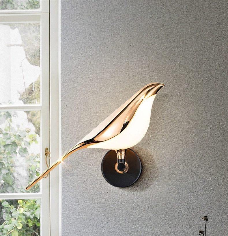 Wall Lamp with Bird Motif and Adjustable Lamp Arms | Black & Rose Gold Design 1 or 2 Light Points Magnetic Bird Modern Decorative Lighting - Lamylie
